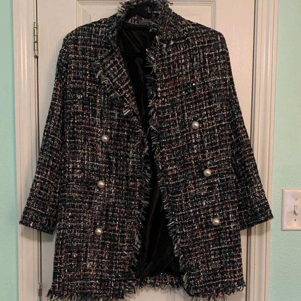 Sans Souci Multi Color Tweed With Pearl Buttons Jacket Size Medium